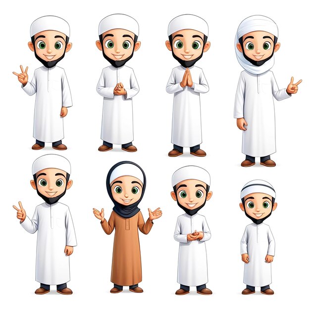 Muslim Cartoon Character Illustrations With White Background