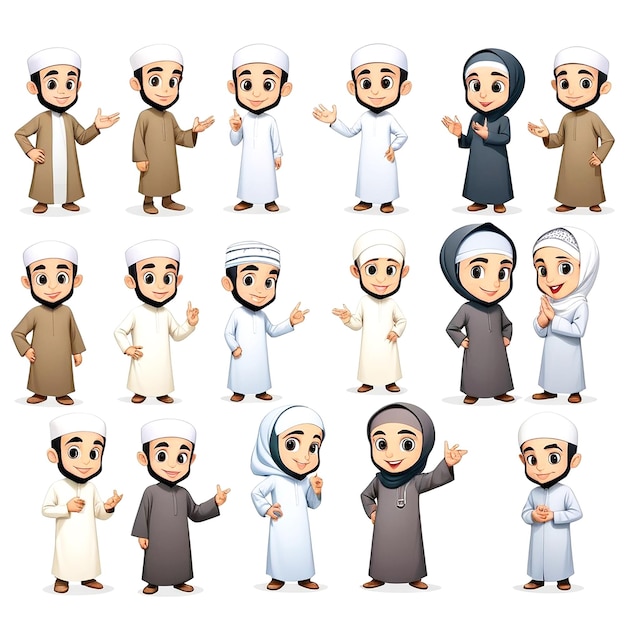 Muslim Cartoon Character Illustrations With White Background