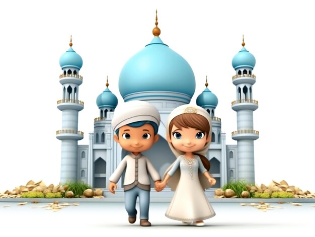 Muslim Children Celebrate Eid Festival Background Illustration