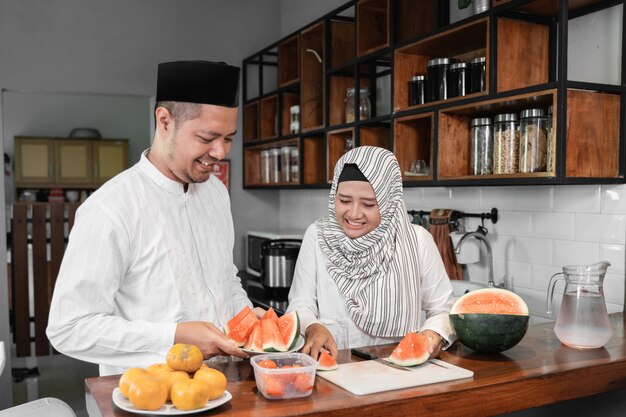 Muslim couple breaking the fast together