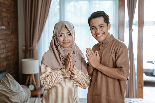 Muslim couple welcoming ramadan month