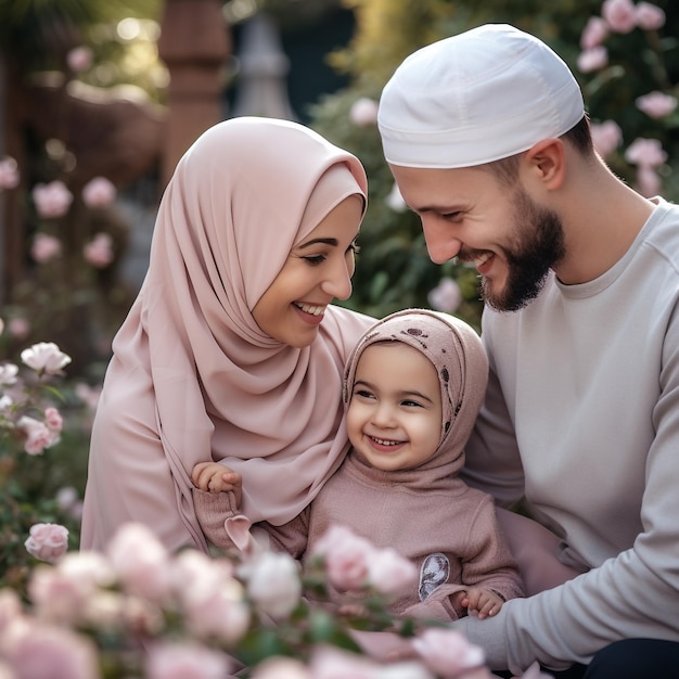 イスラム教徒の夫婦と子供