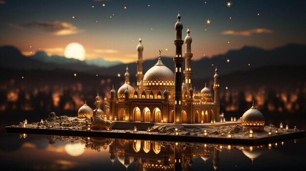 Muslim crescent moon and star with Ramadan