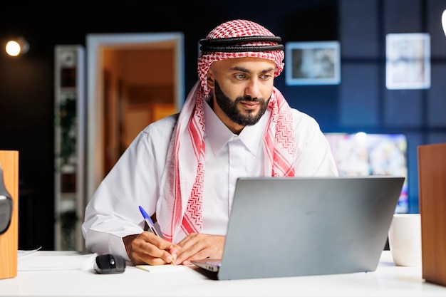 Muslim entrepreneur at office desk