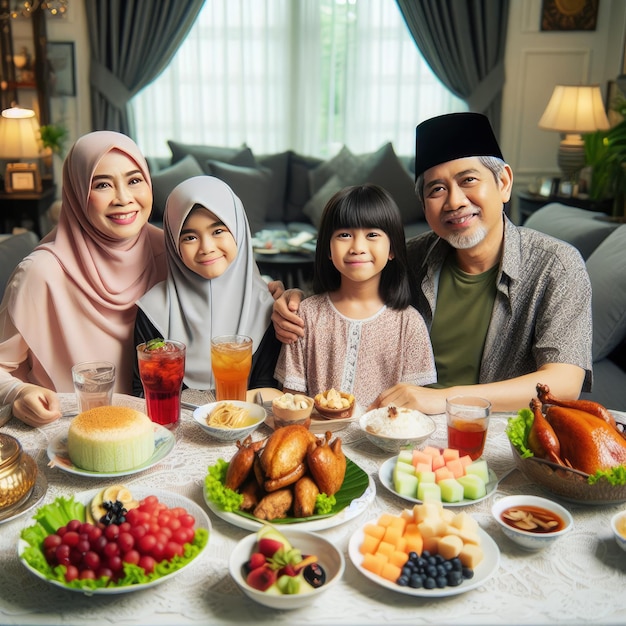 Photo muslim family break fasting together