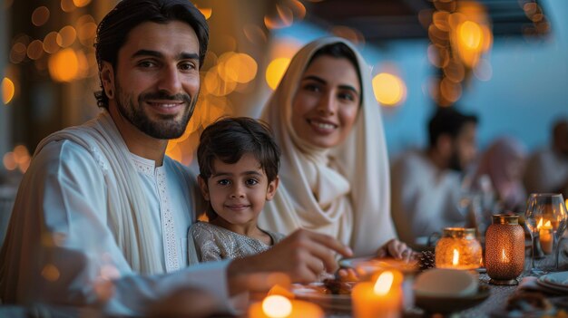 Foto famiglia musulmana alla tavola festiva