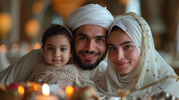 Foto famiglia musulmana alla tavola festiva