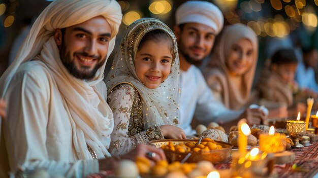 Foto famiglia musulmana alla tavola festiva