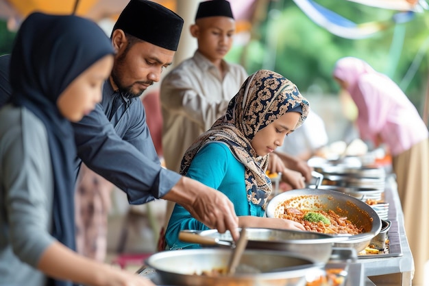 イスラム教徒 の 家族 が 恩恵 を 与え て いる