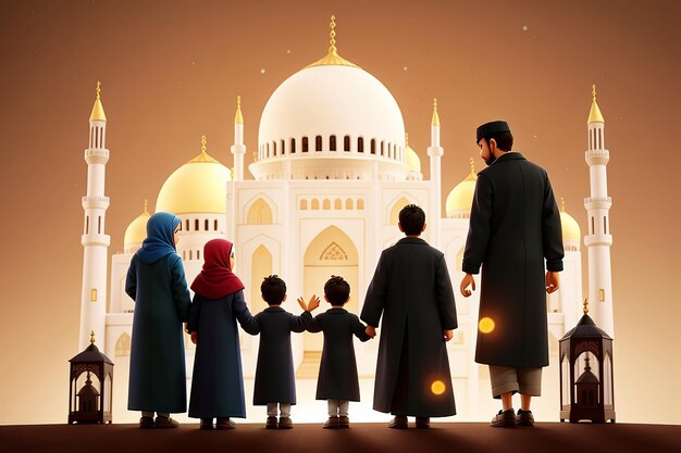 Силуэты мусульманских семей Молитвы к Международному дню семей