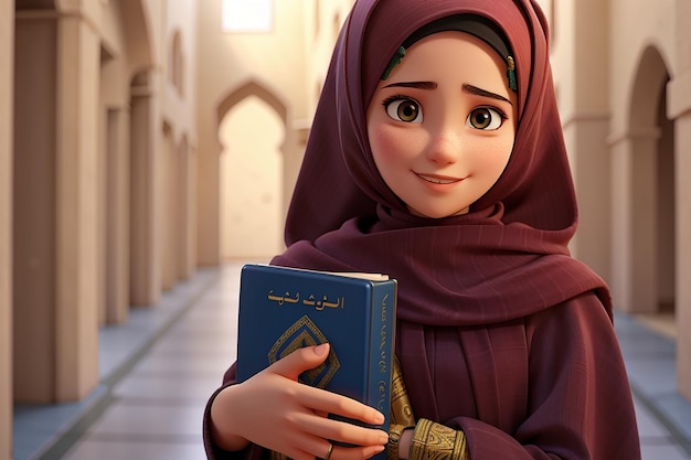 Muslim girl holding book