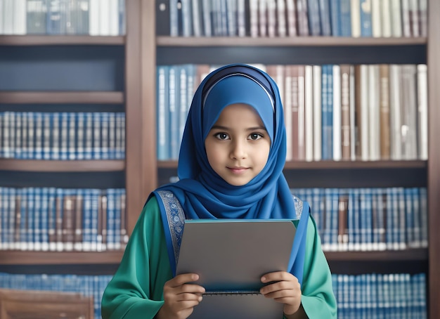 Photo muslim girl in library