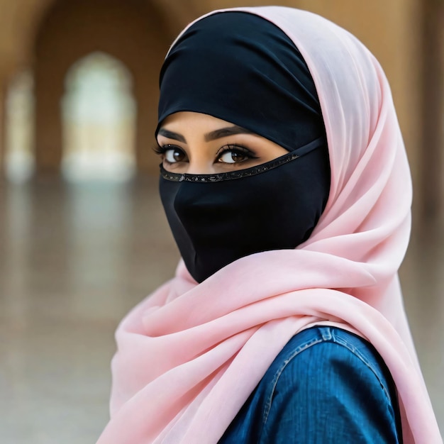 A Muslim girl with a Black hijab and niqab