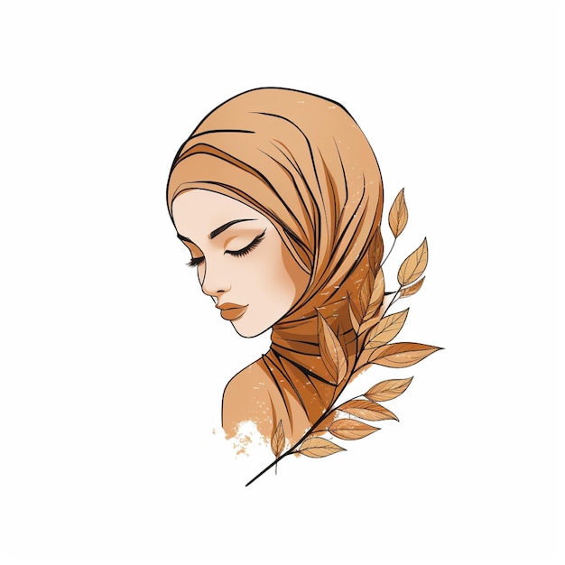 Foto donne musulmane in hijab con foglia disegnata a mano logo di illustrazione artistica per boutique di moda o affari