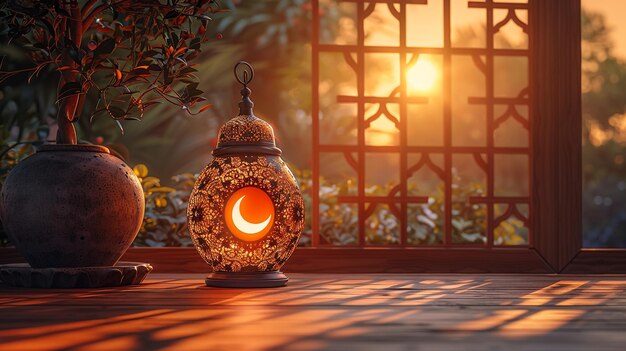 Muslim Holy Month Ramadan Kareem Ornamental Arabic Lantern With Burning Candle And Bokeh Glowing At Evening Eid Ul Fitr