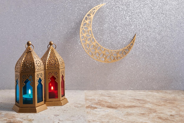 Muslim Holy Month Ramadan Kareem Ornamental Arabic Lantern With Burning Candle