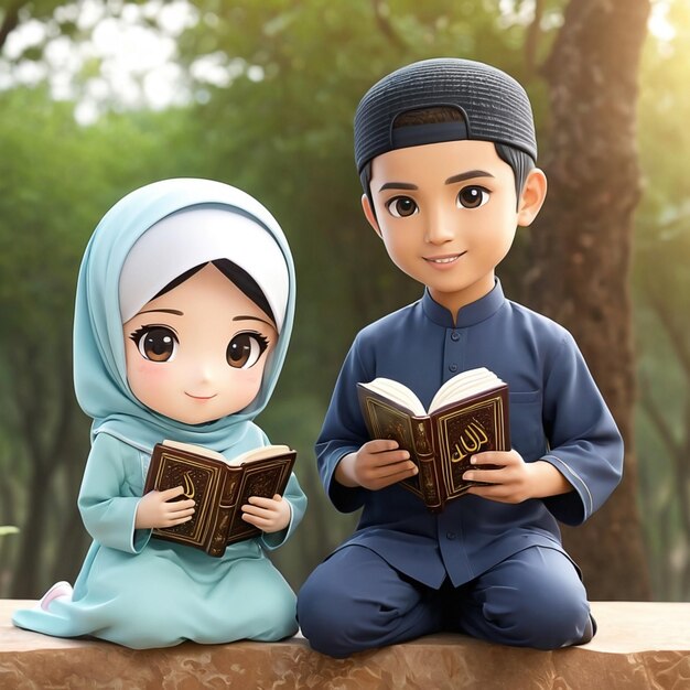 Foto muslim kawaii chibi carattere piatto