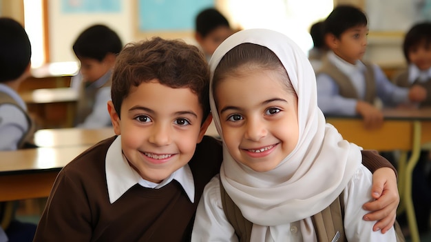 Muslim kids boy and girl school children