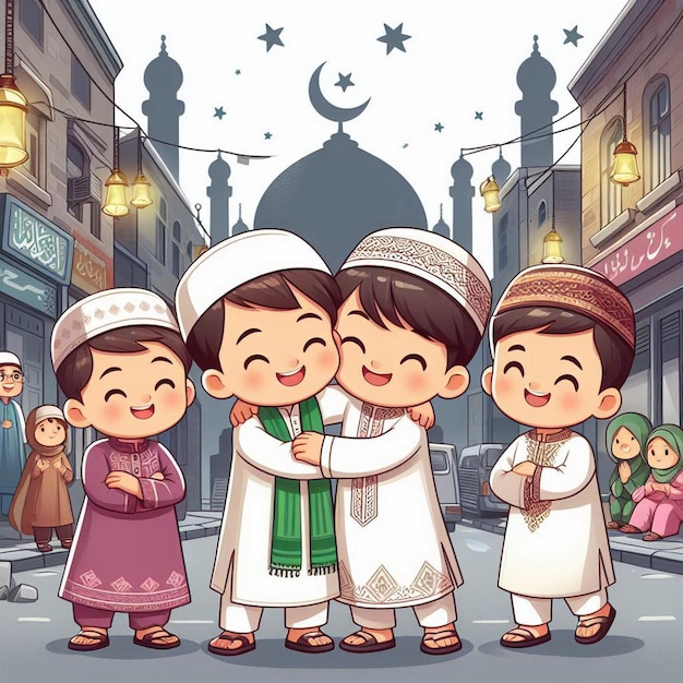 Muslim Kids celebrating on Eid Day