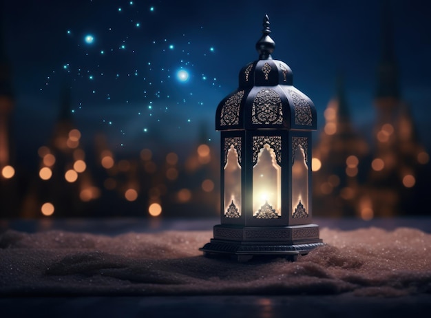 Muslim lantern with candles on the background in the night