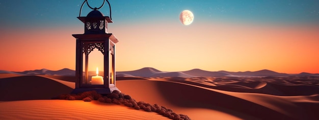 Muslim luminary at night in the desert moon Generative AI