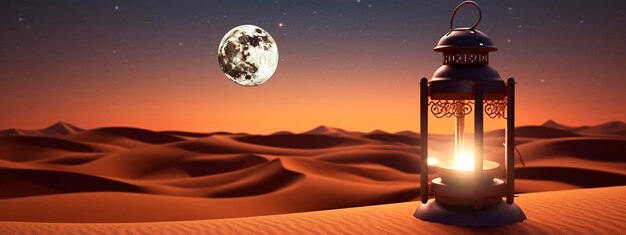 Muslim luminary at night in the desert moon Generative AI