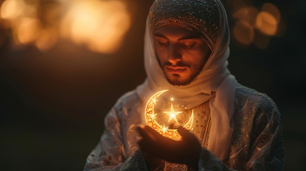 이드 알 아다 (Eid al-Adha) 휴일 에 있는 무슬림 남자