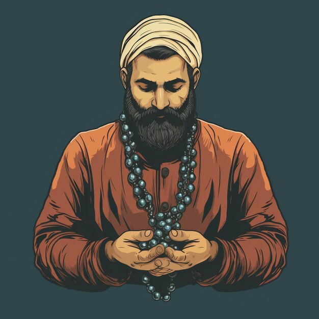 写真 イスラム教徒の男の手はロザリーを握っているベクトル