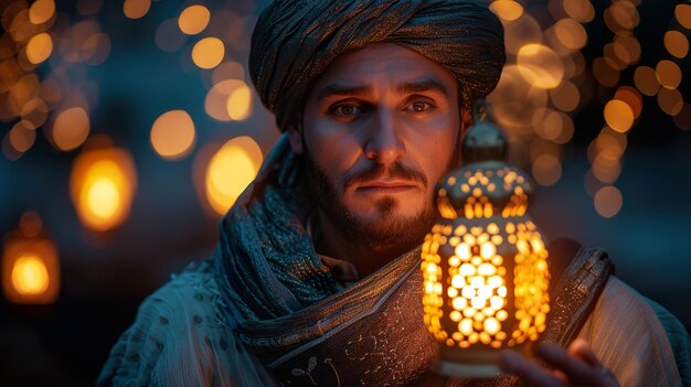Фото Мусульманин с арабским фонарем.