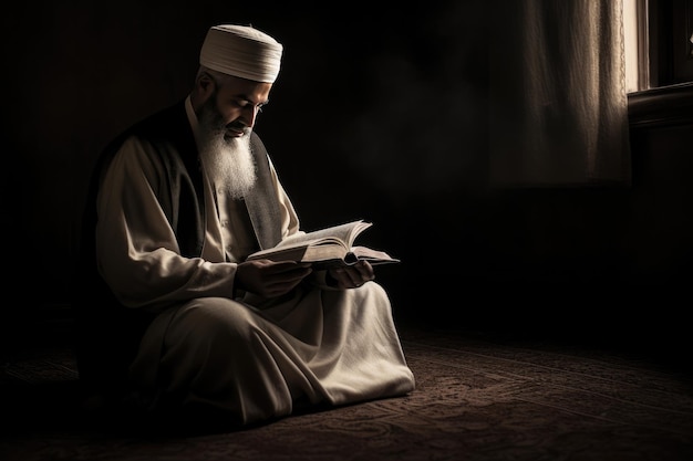 Muslim Man Is Reading The Quran A Muslim guy is seen reading the Quran Ai generated