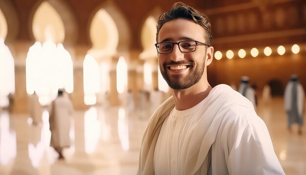 Photo muslim man in mosque ramadan concept