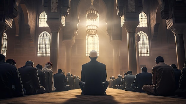 muslim man praying inside the mosque