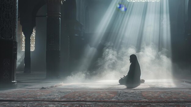 A muslim man praying in mosque