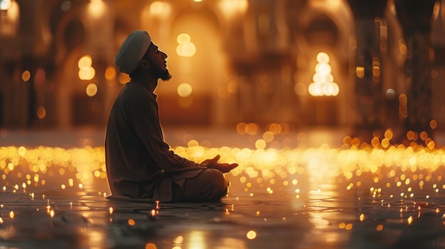 A muslim man praying in mosque