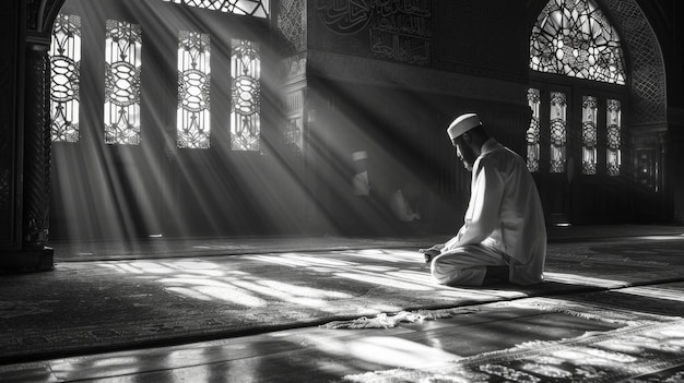 A muslim man praying in mosque