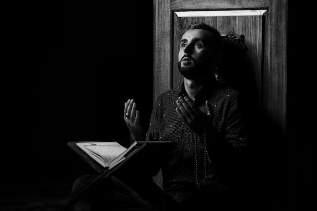 Muslim Man Reading Holy Islamic Book Koran