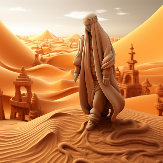 Muslim man on the side 3D cartoon