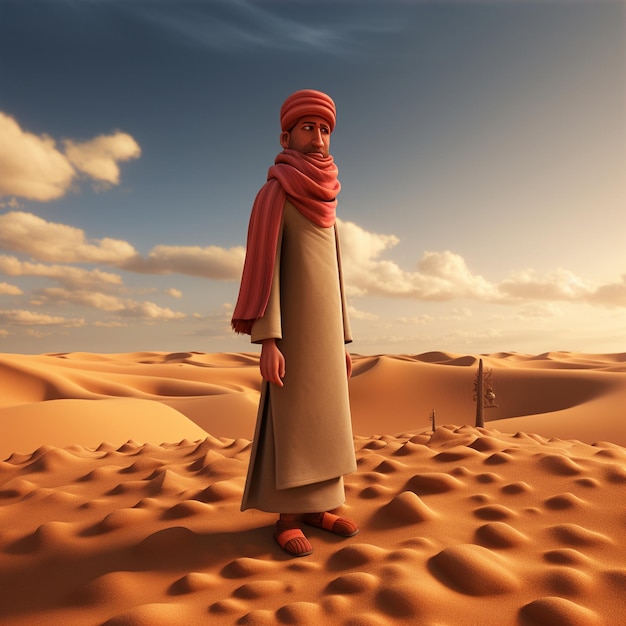 Photo muslim man on the side 3d cartoon