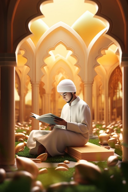 Muslim man on the side 3D cartoon