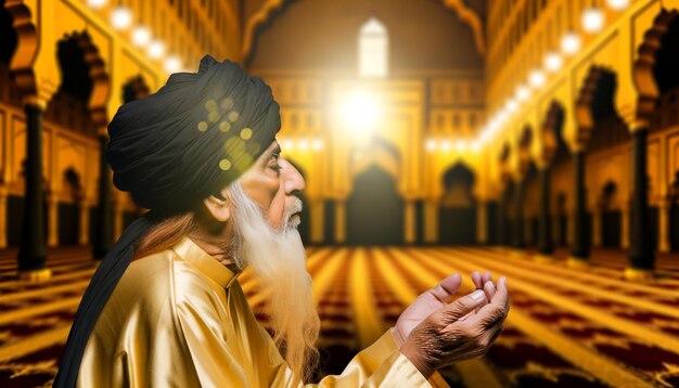 Muslim Man Sitting on Prayer Mat in Mosque