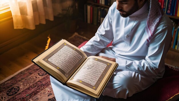 Muslim man studying the quran