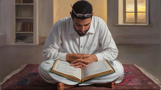 Muslim man studying the quran