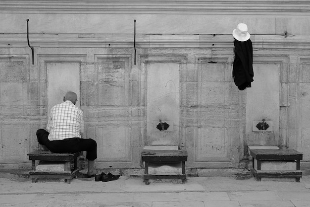 Muslim man taking ablution in Fatih mosque