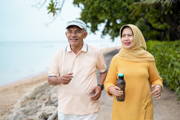 Muslim mature couple doing jogging together