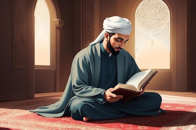 Photo muslim men reading the holy quranvector