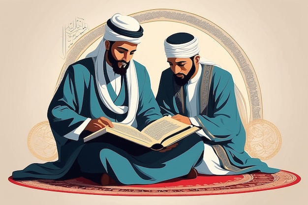 Photo muslim men reading the holy quranvector