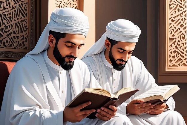 Muslim Men Reading The Holy Quranvector