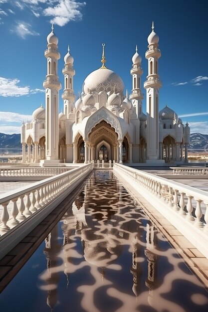 イスラム教のモスク 非常に美しい真のイスラムのデザインと青空を持つモスクのアラビア語のモスク