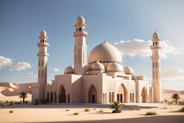 写真 砂漠のイスラム教のモスク