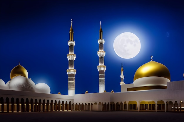 Muslim mosque night photo of architecture design ramadan kareem eid generative ai